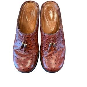 Ariat Western Ostrich Print Brown Leather Mules With Tassel Design. Sz 7B